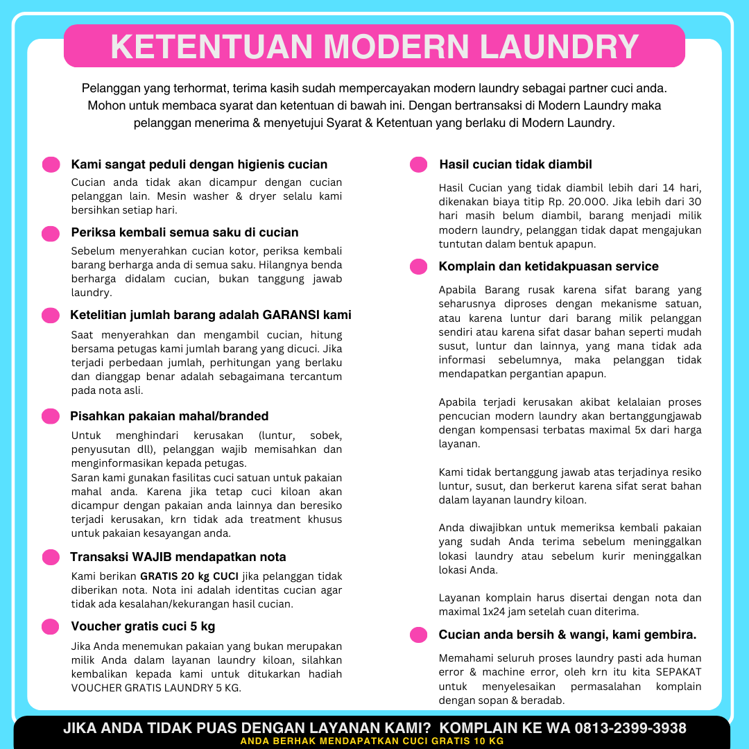 syarat ketentuan modern laundry cikarang